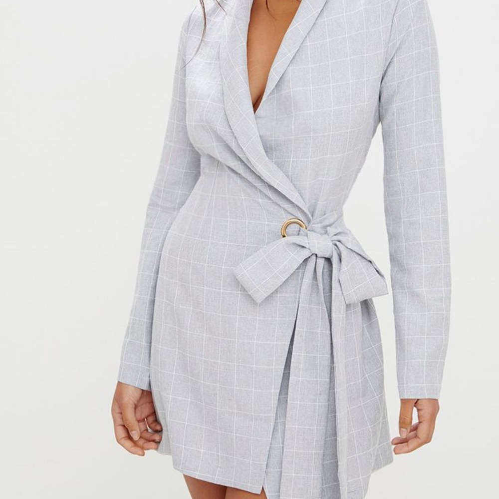 Grey checkered blazer dress
